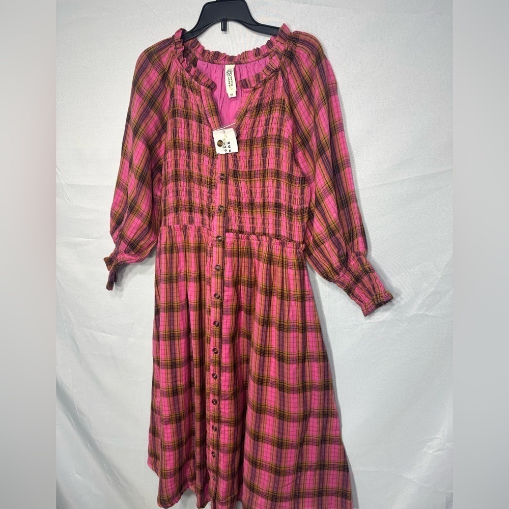 UNCLE FRANK Pink Plaid Dress size XS brand new w tags
